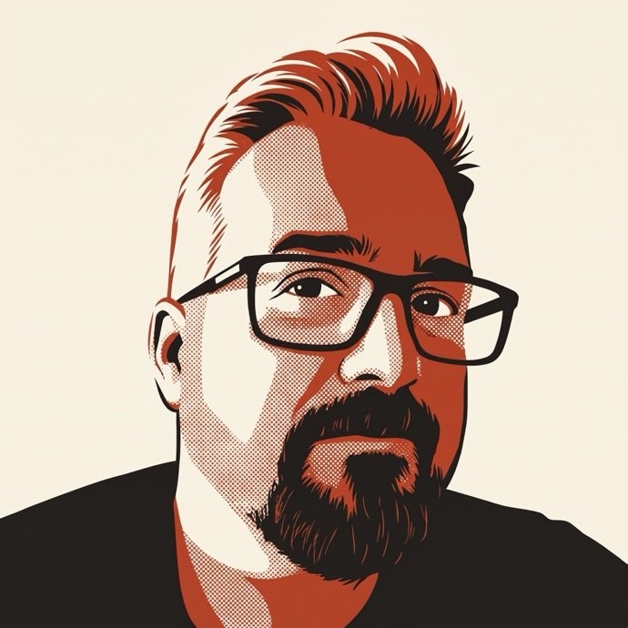 Jim Christian, drawn as a two-colour print portrait